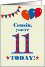 For Cousin 11th Birthday with Bunting Stars and Balloons card