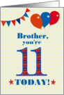 For Brother 11th Birthday with Bunting Stars and Balloons card