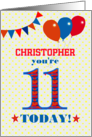 Custom Name 11th Birthday with Bunting Stars and Balloons card