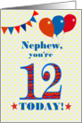 For Nephew 12th Birthday with Bunting Stars and Balloons card