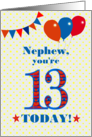 For Nephew 13th Birthday with Bunting Stars and Balloons card