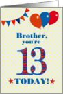 For Brother 13th Birthday with Bunting Stars and Balloons card