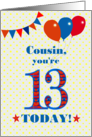 For Cousin 13th Birthday with Bunting Stars and Balloons card