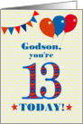 For Godson 13th Birthday with Bunting Stars and Balloons card