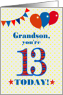 For Grandson 13th Birthday with Bunting Stars and Balloons card