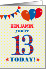 Custom Name 13th Birthday with Bunting Stars and Balloons card