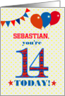 Custom Name 14th Birthday with Bunting Stars and Balloons card