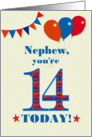 For Nephew 14th Birthday with Bunting Stars and Balloons card