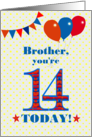 For Brother 14th Birthday with Bunting Stars and Balloons card