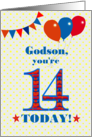 For Godson 14th Birthday with Bunting Stars and Balloons card