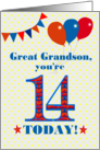 For Great Grandson 14th Birthday with Bunting Stars and Balloons card