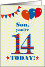 For Son 14th Birthday with Bunting Stars and Balloons card