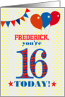 Custom Name16th Birthday with Bunting Stars and Balloons card