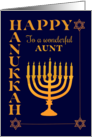 For Aunt Hanukkah with Menorah and Star of David on Dark Blue card