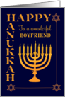 For Boyfriend Hanukkah with Menorah and Star of David on Dark Blue card