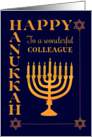 For Colleague Hanukkah with Menorah Star of David on Dark Blue card