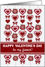 For Fiance Valentines Day Red and White Hearts Red Roses and Bow card