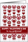 For Girlfriend Valentines Day Red and White Hearts Red Roses and Bow card