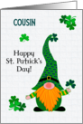 For Cousin on St. Patrick’s Fun Leprechaun Gnome and Shamrocks card
