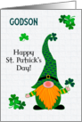 For Godson on St. Patrick’s Fun Leprechaun Gnome and Shamrocks card