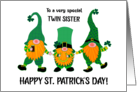 For Twin Sister St Patrick’s Day Three Dancing Leprechauns card