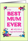 For Best Mum Ever Mother’s Day Flowers, Checks and Polkas card