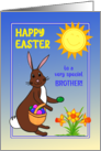 For Brother Easter Bunny with Daffodils, Easter Eggs and Sunshine card