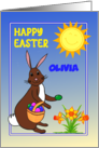 Custom Name Easter Bunny with Daffodils Easter Eggs Sunshine card