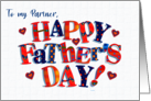 For Partner Father’s Day Greeting with Brightly Coloured Word Art card
