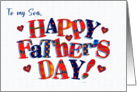 For Son Father’s Day Greeting with Brightly Coloured Word Art card