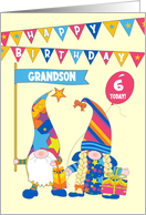 For Grandson Custom Age Birthday Gnomes with Bunting and Balloons card