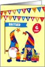 For Brother Custom Age Birthday Gnomes with Bunting and Balloons card