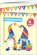 For Granddaughter Custom Age Birthday Gnomes with Bunting and Balloons card