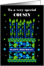 For Cousin Birthday Cake with Bright Candles and Stars card
