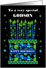 For Godson Birthday Cake with Bright Candles and Stars card
