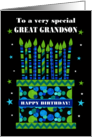 For Great Grandson Birthday Cake with Bright Candles and Stars card