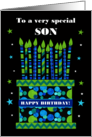 For Son Birthday Cake with Bright Candles and Stars card