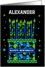 Custom Name Birthday Cake with Bright Candles and Stars card