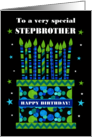 For Stepbrother Birthday Cake with Bright Candles and Stars card