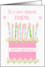 For Friend Birthday Cake with Hearts and Roses card
