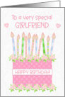 For Girlfriend Birthday Cake with Hearts and Roses card