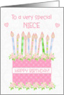 For Niece Birthday Cake with Hearts and Roses card