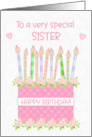 For Sister Birthday Cake with Hearts and Roses card