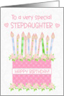 For Stepdaughter Birthday Cake with Hearts and Roses card