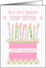 For Step Sister Birthday Cake with Hearts and Roses card