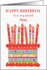 For Son Custom Age Birthday Cake with Strawberries and Fruits card