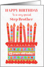 For Step Brother Custom Age Birthday Cake with Strawberries and Fruits card