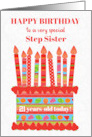 For Step Sister Custom Age Birthday Cake with Strawberries card