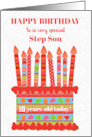 For Step Son Custom Age Birthday Cake with Strawberries and Fruits card