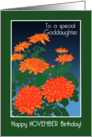 For Goddaughter November Birthday with Orange Chrysanthemums card